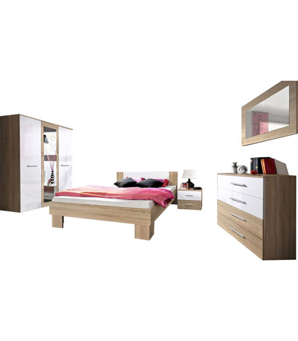 Chambre à Coucher Prestige Chêne et Blanc + Matelas et 2 Oreillers Gratuits – Image 2