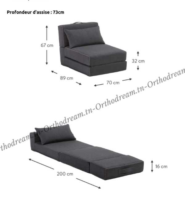 Fauteuil Lit Pliable Avec Coussin Couleur Noir (F106) – Image 3