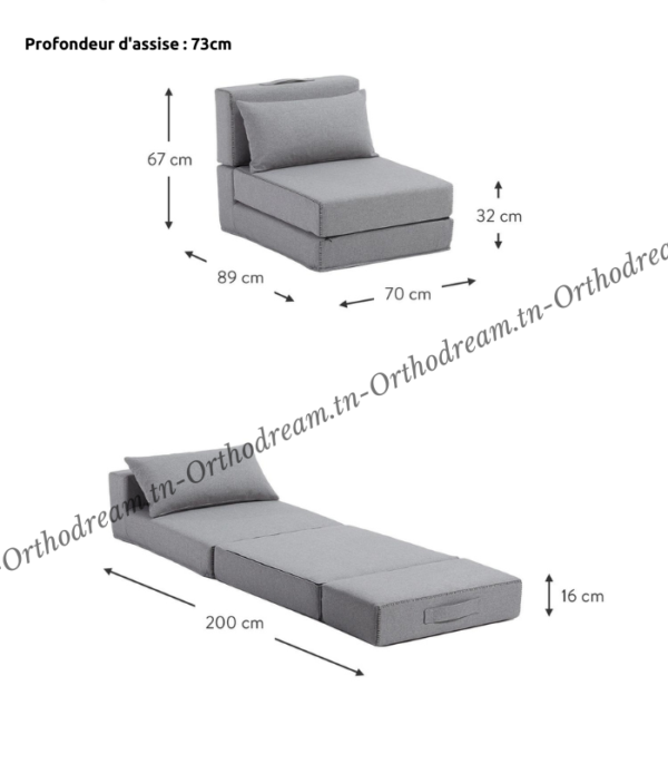 Fauteuil Lit Pliable Avec Coussin Couleur Gris (F107) – Image 3