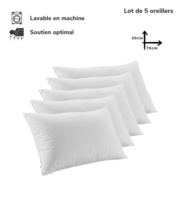 Lot de 5 Oreillers Orthopédiques Top Qualité Lavable 70x50cm