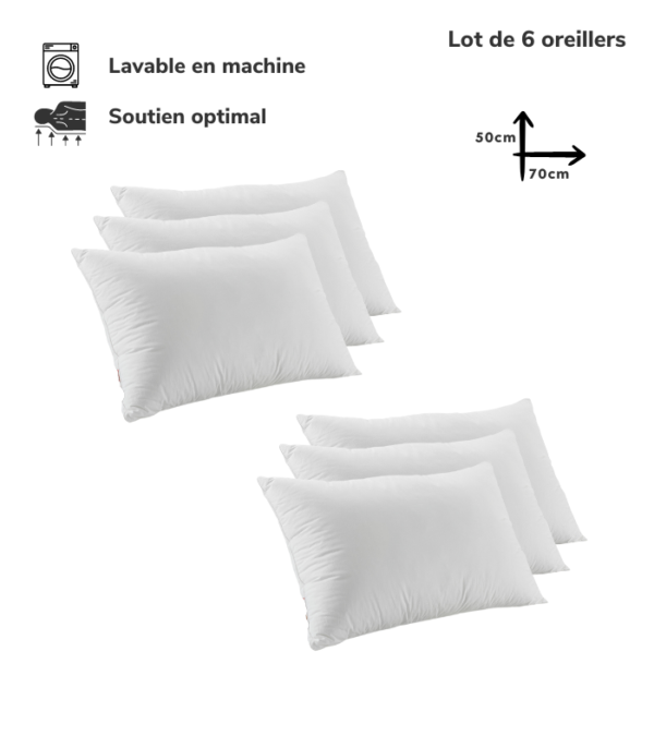 Lot de 6 Oreillers Orthopédiques Top Qualité Lavable 70x50cm