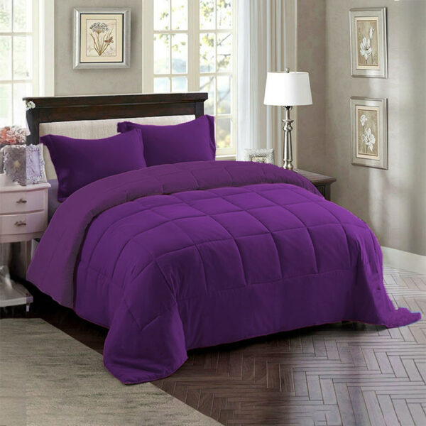 Couette 2 Places Couleur Mauve Unie + 2 Taies D’oreillers Gratuits 220 X 240 cm