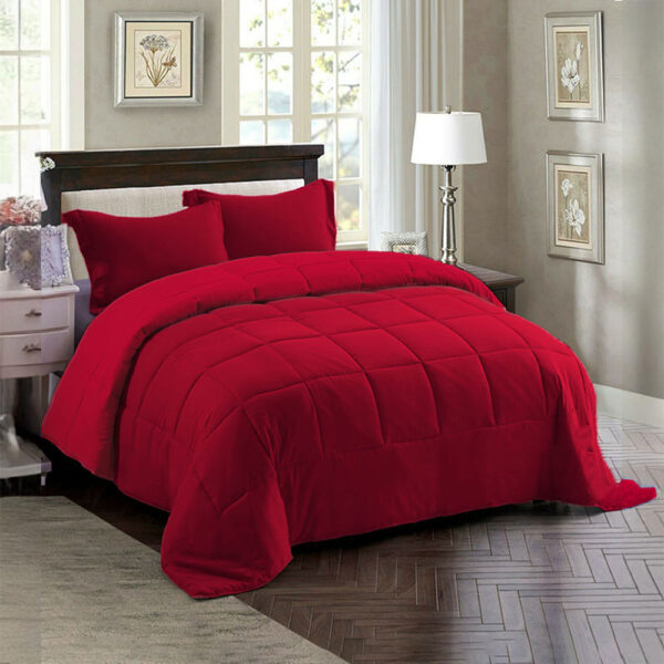 Couette 2 Places Couleur Rouge Unie + 2 Taies D’oreillers Gratuits 220 X 240 cm